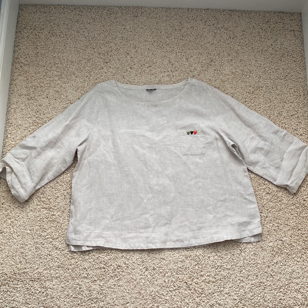 Vivid 100% Linen Sand Tan Shirt Women's Plus 2X